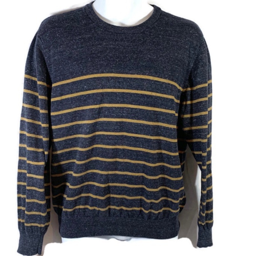 Route 66 Gold Striped Blue Pullover Sweater Size M